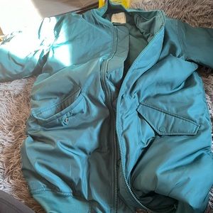 teal oversized bomber jacket